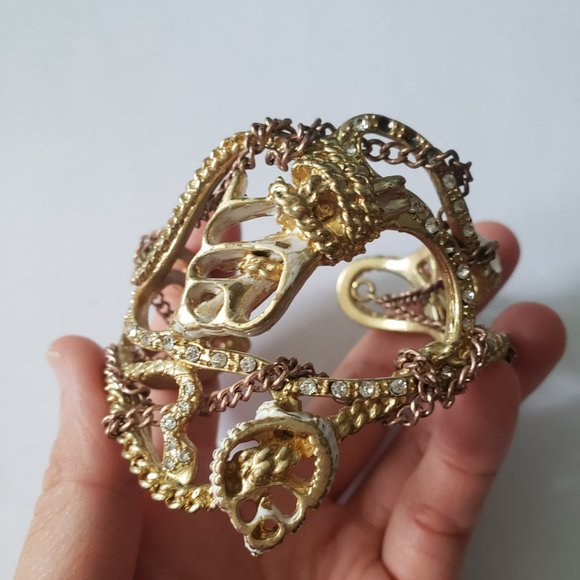 Gold Chain Skull Snake Shelf Cuff Bangle Bracelet - Picture 3 of 10